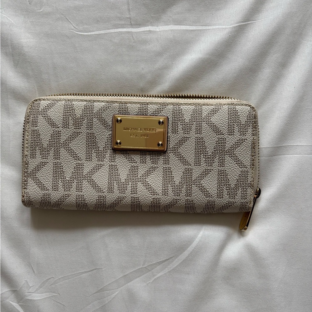 Michael Kors Beige Monogram Zip Wallet